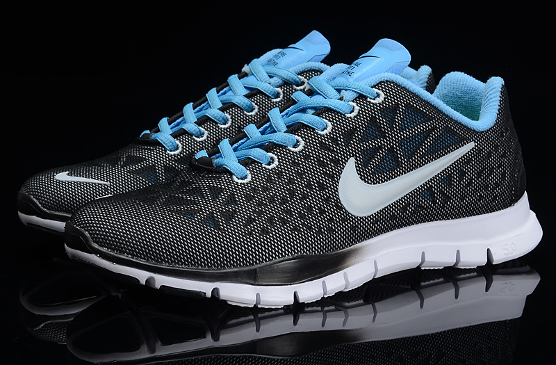 Hot Nike Free5.0 Men Shoes Black/White/Deepskyblue